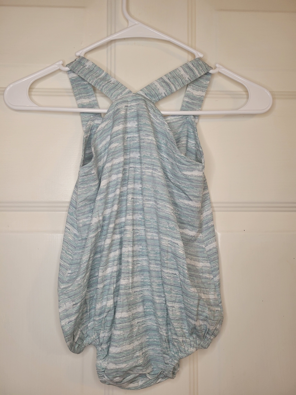 Kate Quinn Light Blue and Gray Striped Baby Romper - Picture 6 of 7